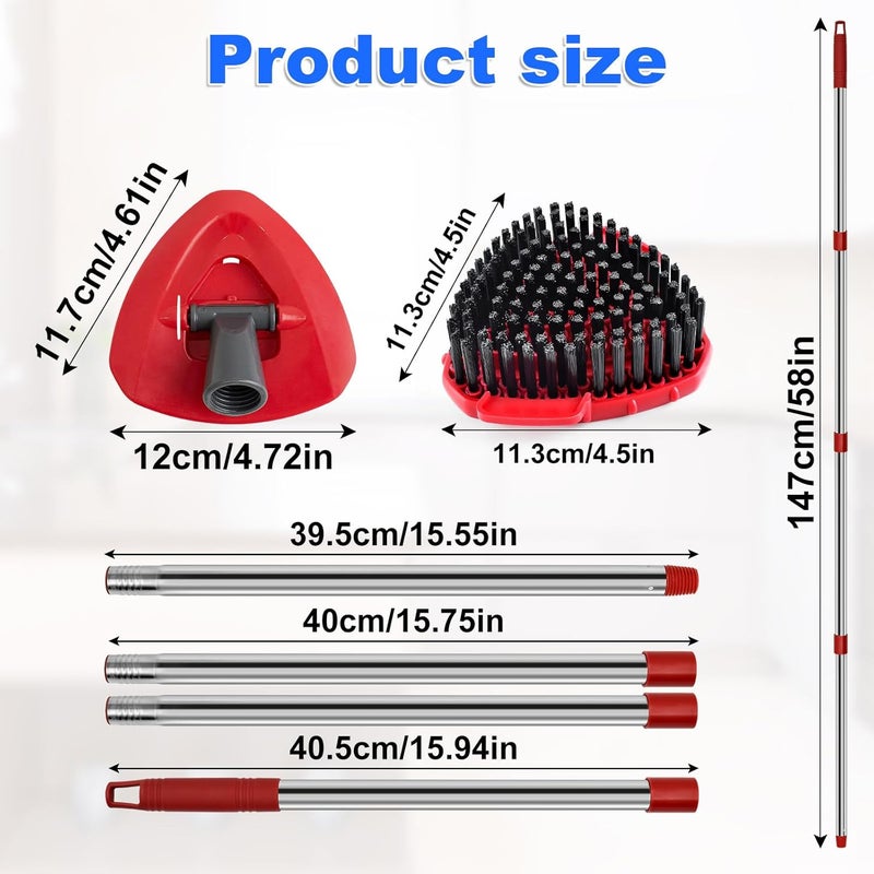 GFRED 4-Section Stainless Steel Spin Mop Handles, Mop Base & Upgrade Scrub Brush Combo for Ocedar EasyWring RinseClean 2 Tank System, Mop Handle Mop Base & Brush Set for O Cedar, Universal Thin Screw Joints - Image 3